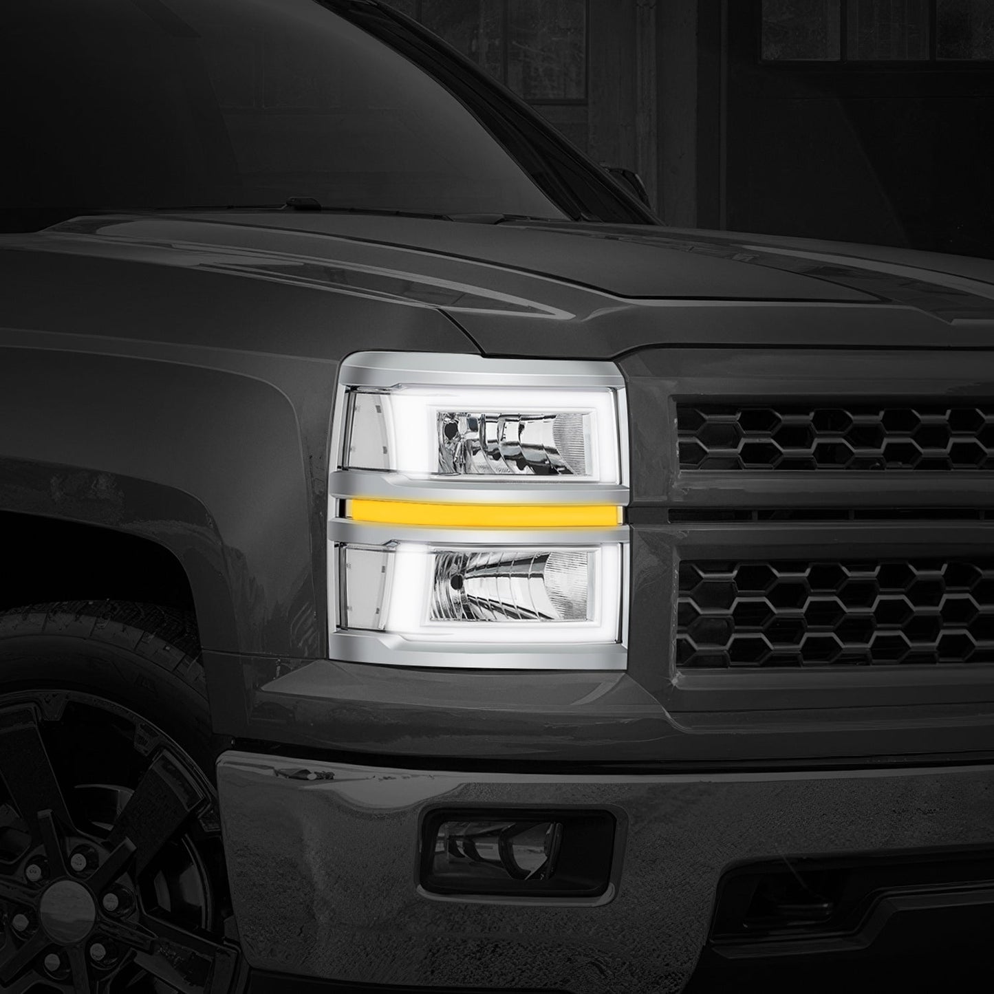 Box-Style LED DRL Sequential Headlights+Bumper Lamp <br>14-15 Chevy Silverado 1500