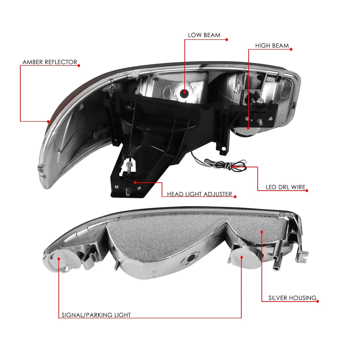 Dual Halo LED DRL Projector Headlight+Bumper Lamp <br>99-07 GMC Sierra 1500-3500, Yukon