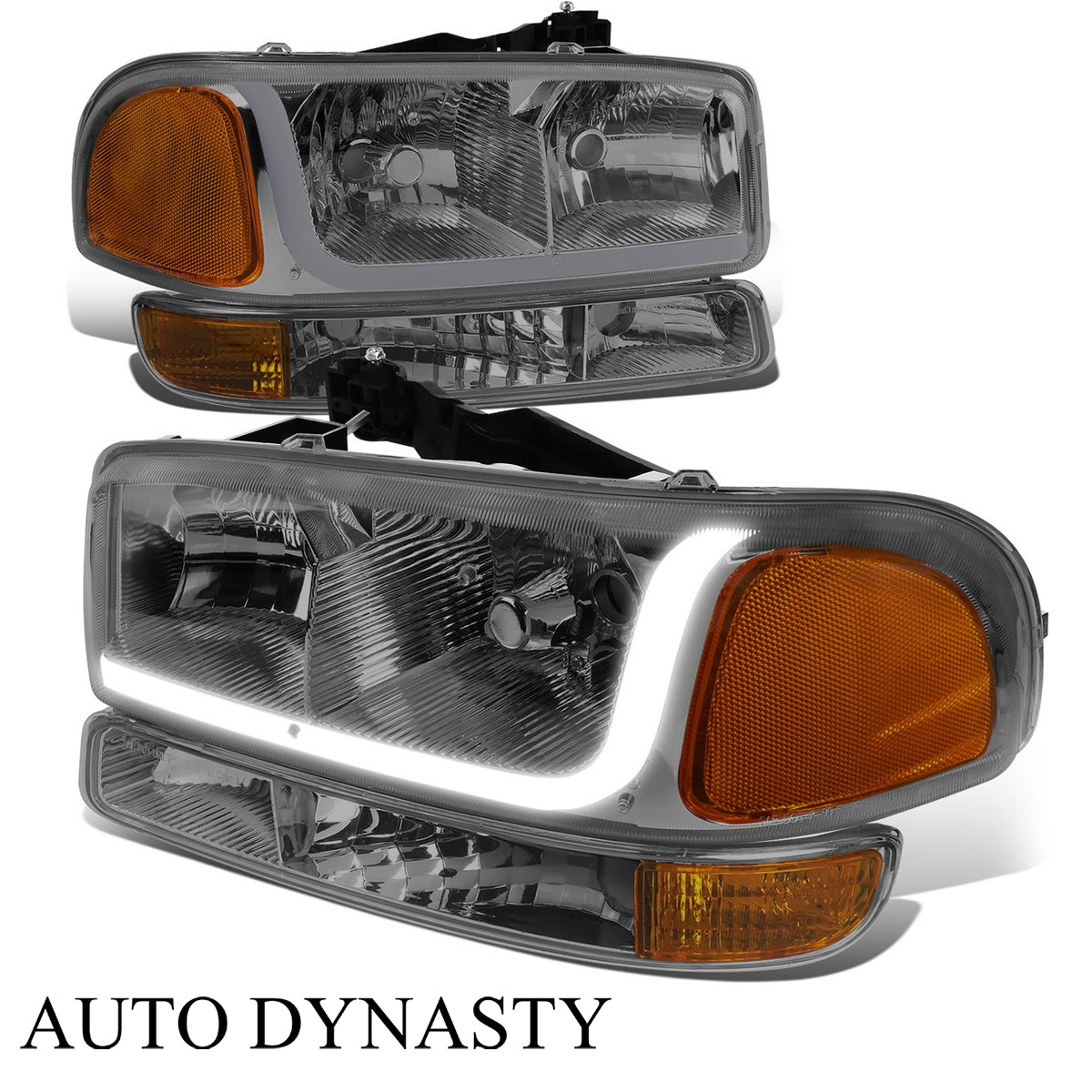 Dual Halo LED DRL Projector Headlight+Bumper Lamp <br>99-07 GMC Sierra 1500-3500, Yukon