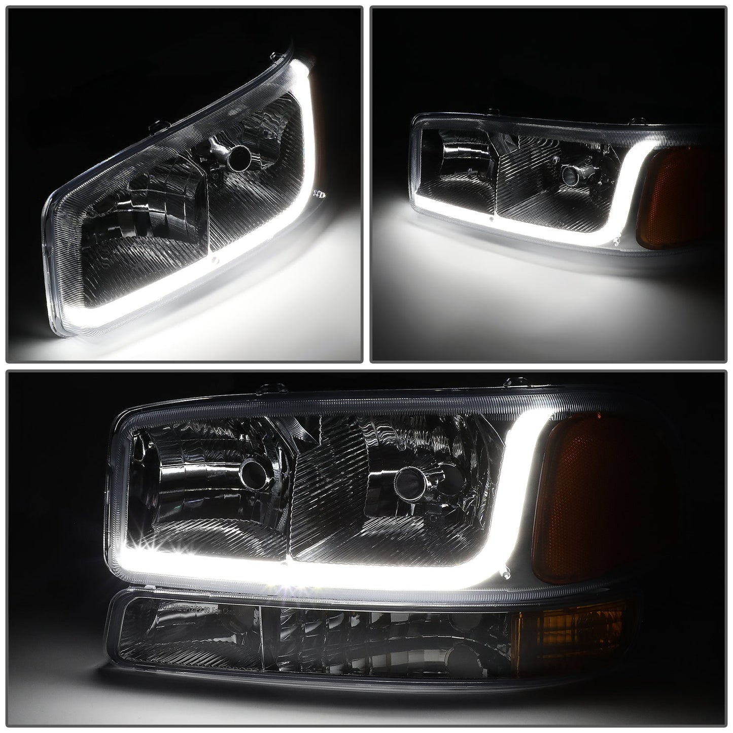 Dual Halo LED DRL Projector Headlight+Bumper Lamp <br>99-07 GMC Sierra 1500-3500, Yukon