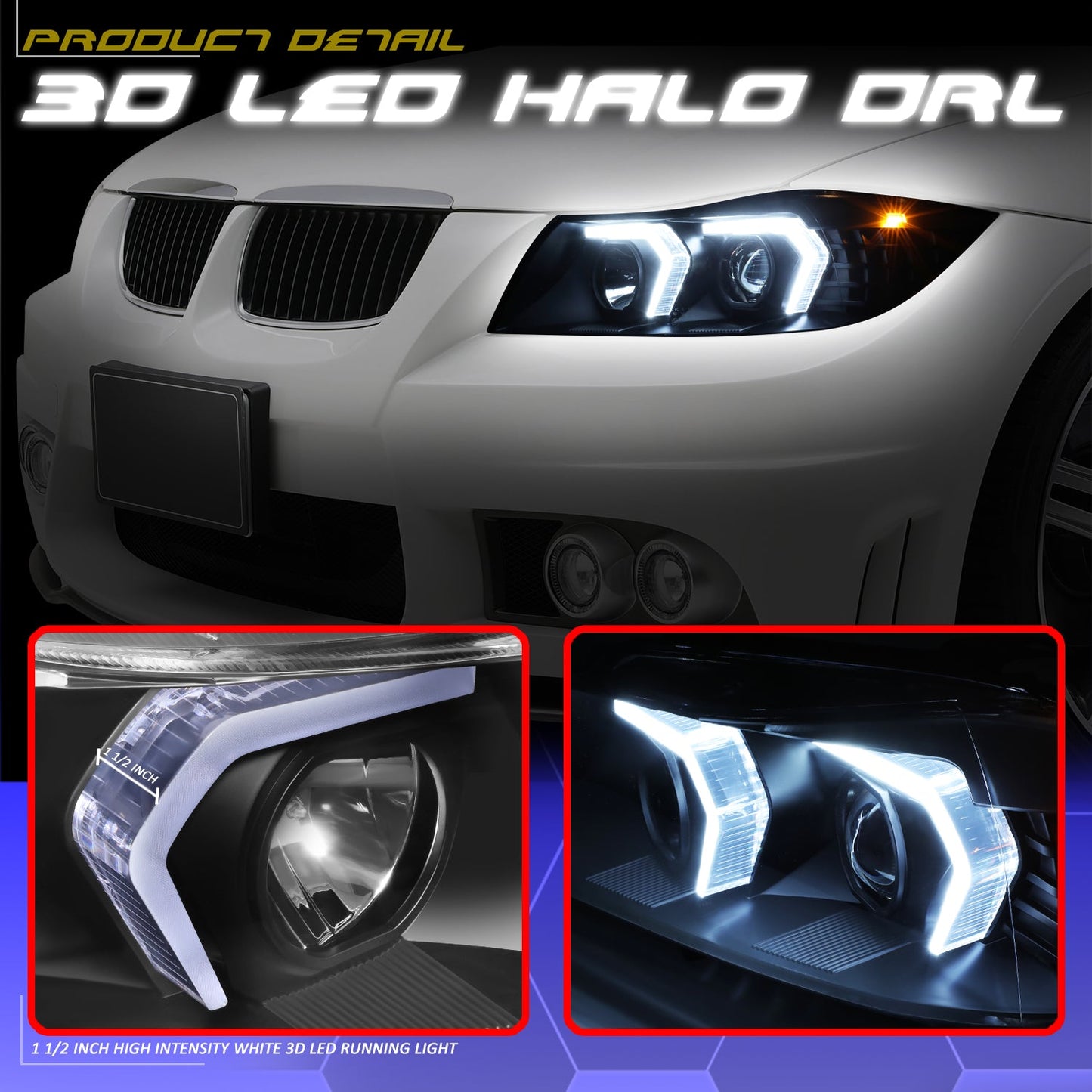 3D LED DRL Switchback Projector Headlights <br> 09-12 BMW 323i 325i 328i 335i 335d