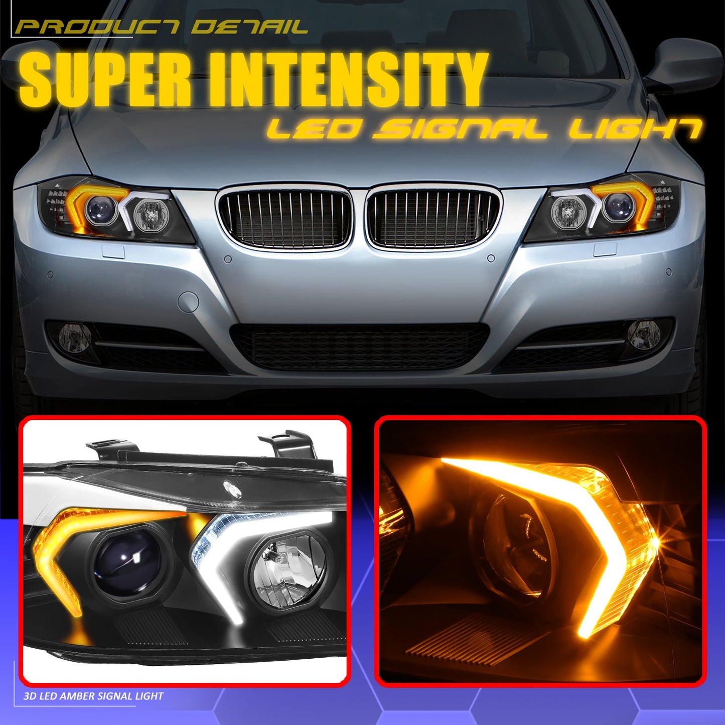 3D LED DRL Switchback Projector Headlights <br> 09-12 BMW 323i 325i 328i 335i 335d