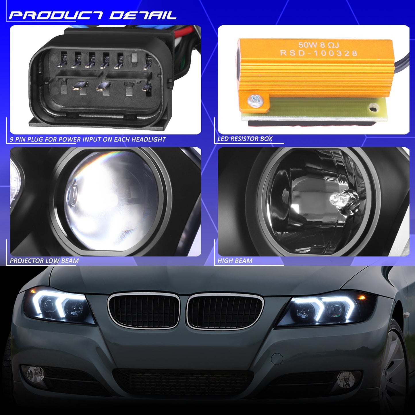 3D LED DRL Switchback Projector Headlights <br> 09-12 BMW 323i 325i 328i 335i 335d