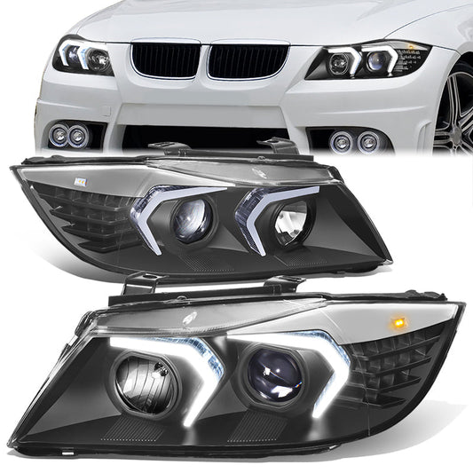 3D LED DRL Switchback Halo Projector Headlights<br>05-08 BMW 3-Series E90 4-Door Sedan