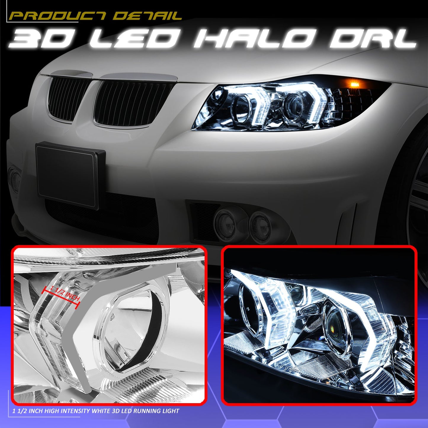 3D LED DRL Switchback Projector Headlights <br> 09-12 BMW 323i 325i 328i 335i 335d