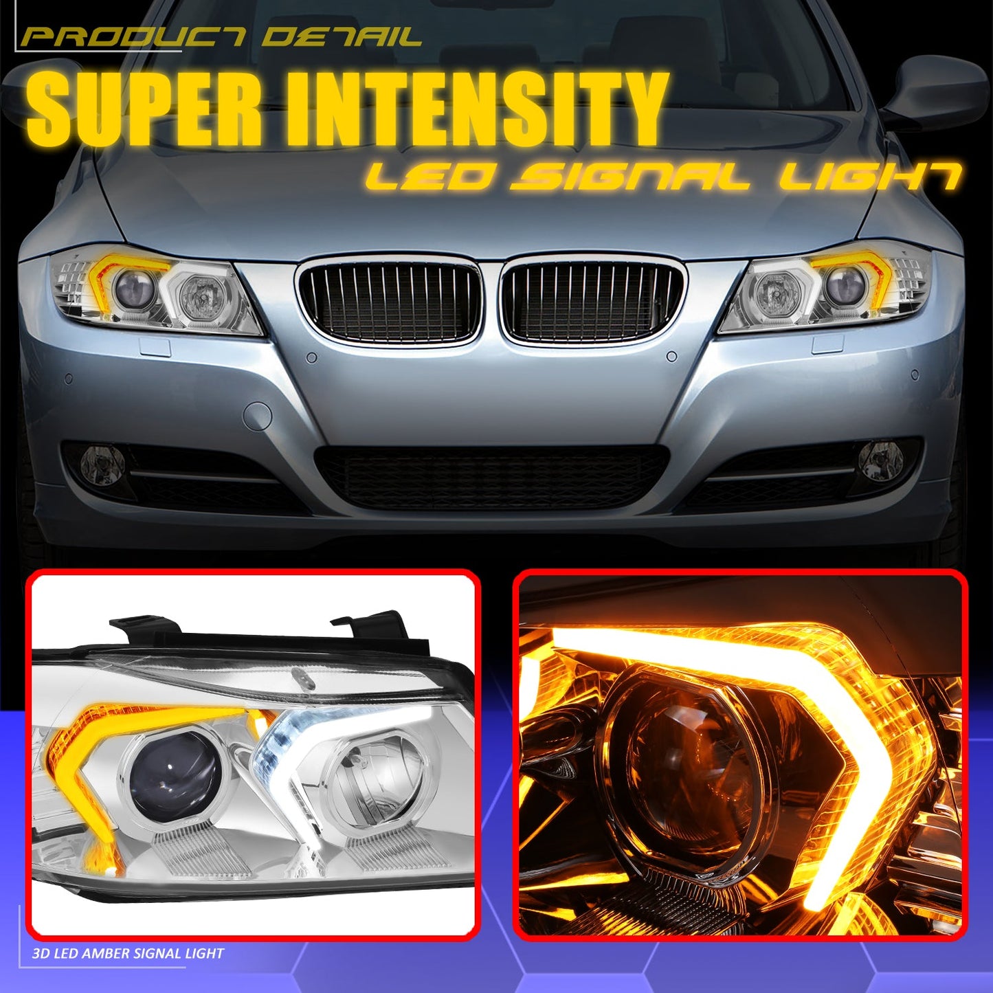 3D LED DRL Switchback Projector Headlights <br> 09-12 BMW 323i 325i 328i 335i 335d