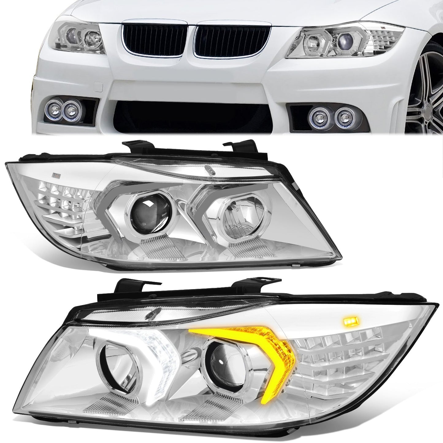 3D LED DRL Switchback Projector Headlights <br> 09-12 BMW 323i 325i 328i 335i 335d