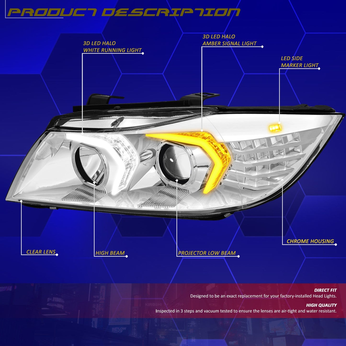 3D LED DRL Switchback Projector Headlights <br> 09-12 BMW 323i 325i 328i 335i 335d