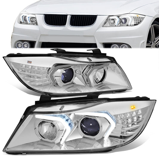 3D LED DRL Switchback Halo Projector Headlights<br>05-08 BMW 3-Series E90 4-Door Sedan