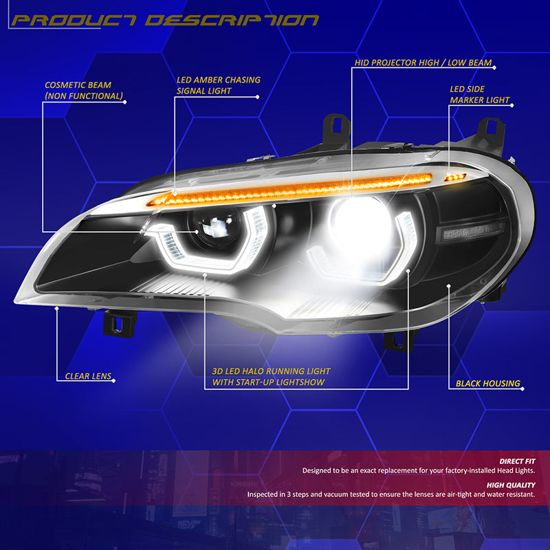 Start-Up LED DRL Sequential Projector Headlights <br>07-10 BMW X5