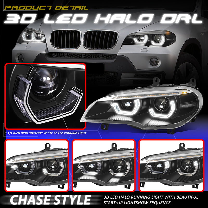 Start-Up LED DRL Sequential Projector Headlights <br>07-10 BMW X5