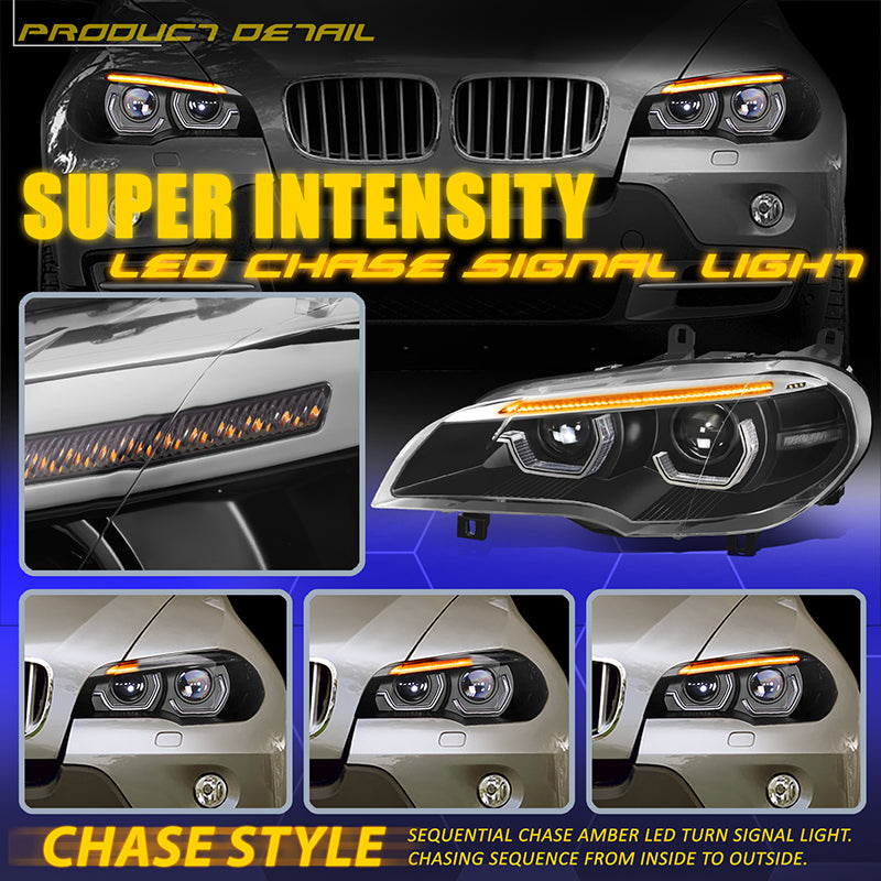 Start-Up LED DRL Sequential Projector Headlights <br>07-10 BMW X5