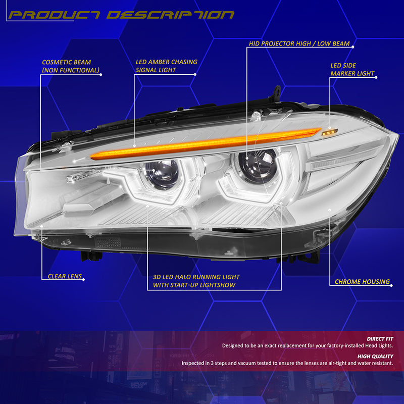 Start-Up LED DRL Sequential Projector Headlights <br> 14-18 BMW X5