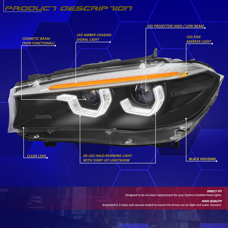 Start-Up LED DRL Sequential Projector Headlights <br> 14-18 BMW X5