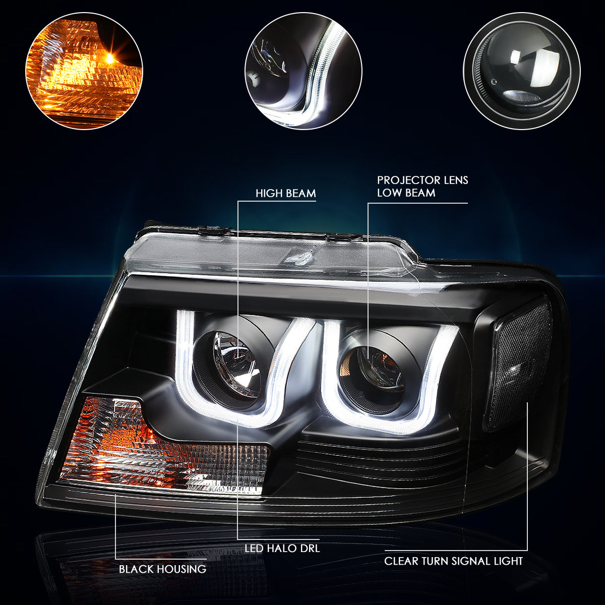 Black Housing LED DRL Projector Headlights <br> 04-08 Ford F-150