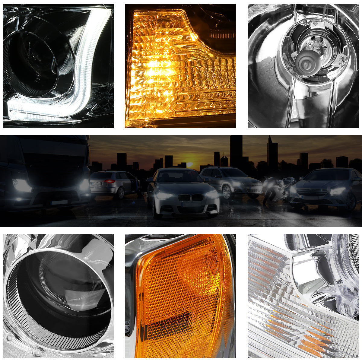 Chrome Housing LED DRL Projector Headlights <br> 04-08 Ford F-150