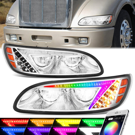 RGB LED DRL Turn Signal Headlights <br>08-19 Peterbilt 325, 05-20 330, 05-10 335