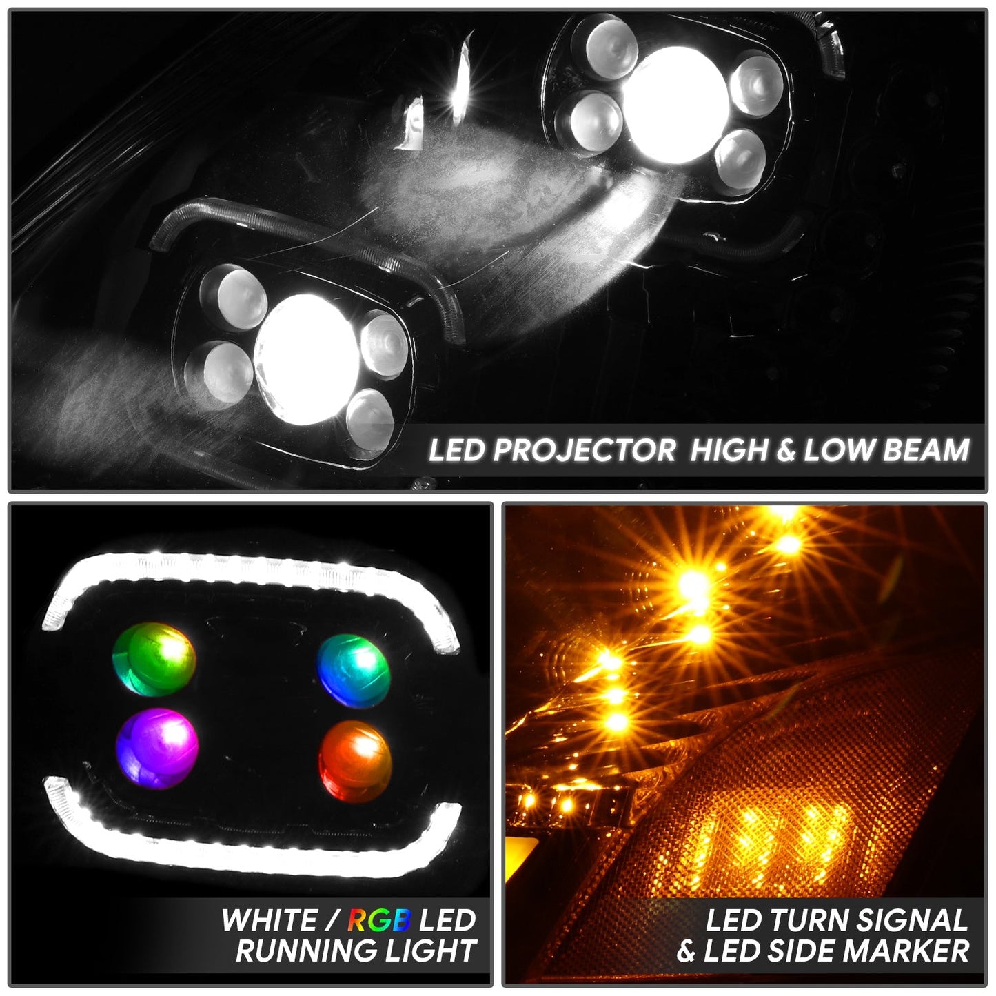 RGB LED DRL Switchback Projector Headlights <br>04-18 Volvo VN VNL 300 400 430 630 740 760 860