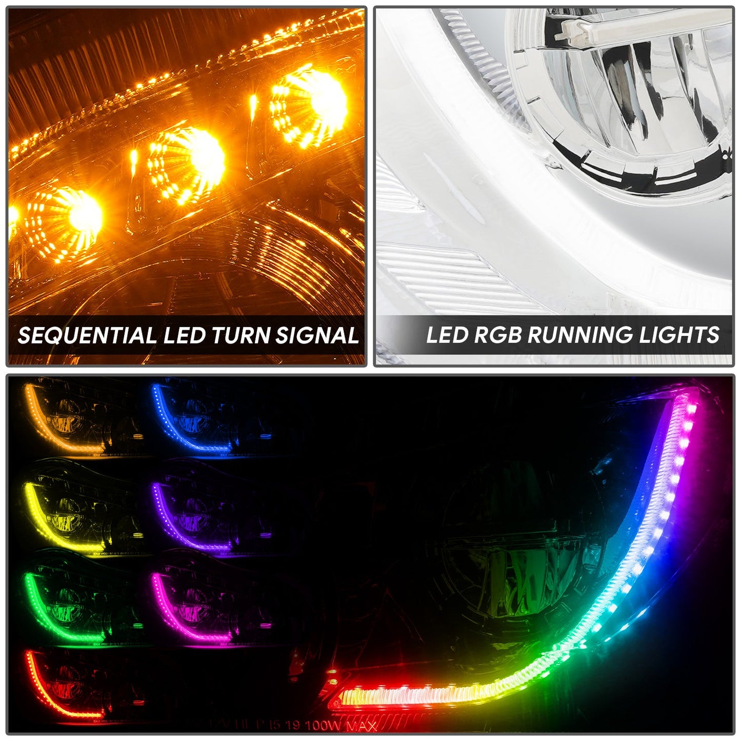 RGB LED DRL Sequential Turn Signal Headlights <br>13-21 Kenworth T680