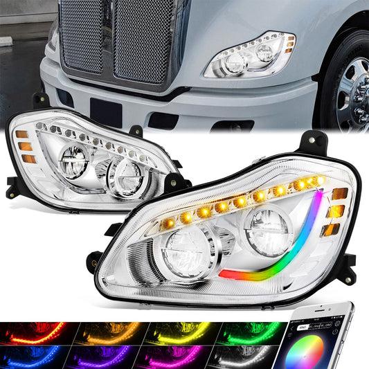 RGB LED DRL Sequential Turn Signal Headlights <br>13-21 Kenworth T680