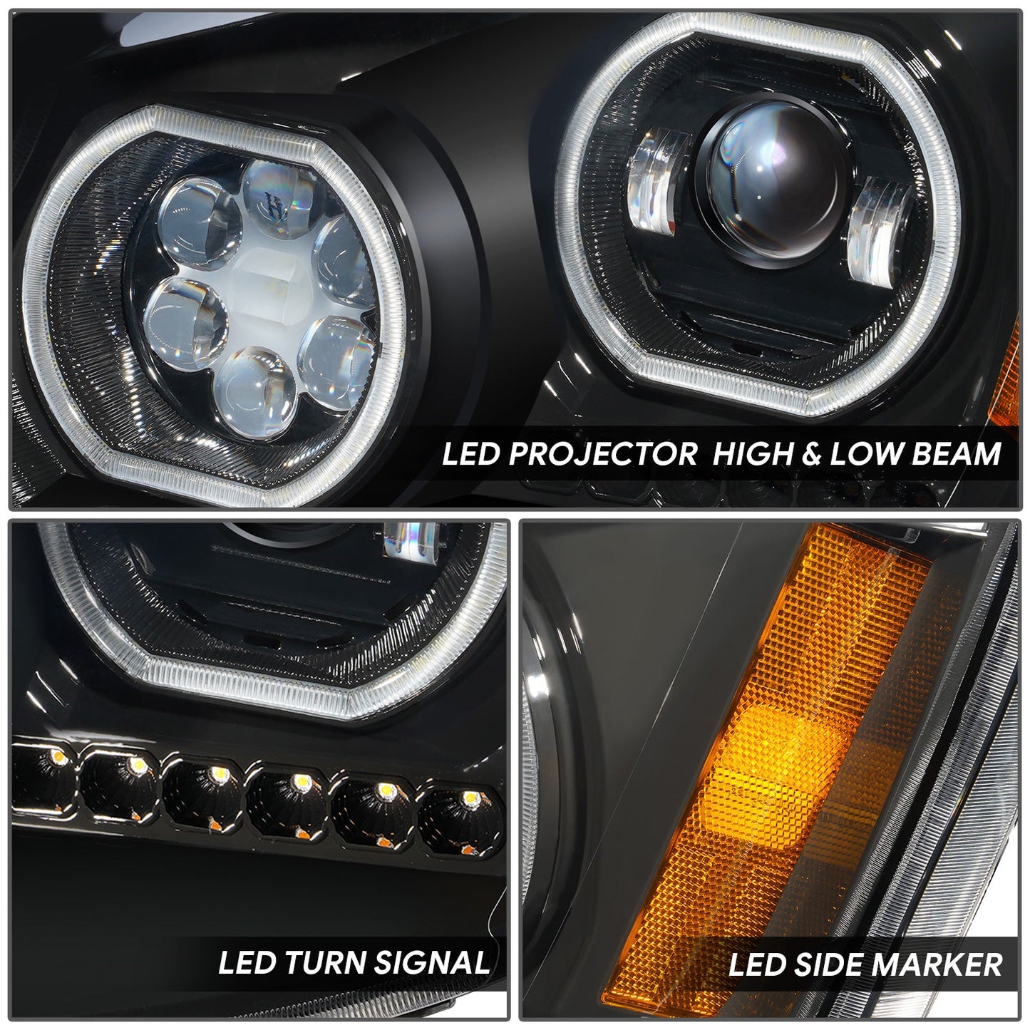 RGB LED DRL Halo Ring Projector Headlights <br>08-17 Freightliner Cascadia