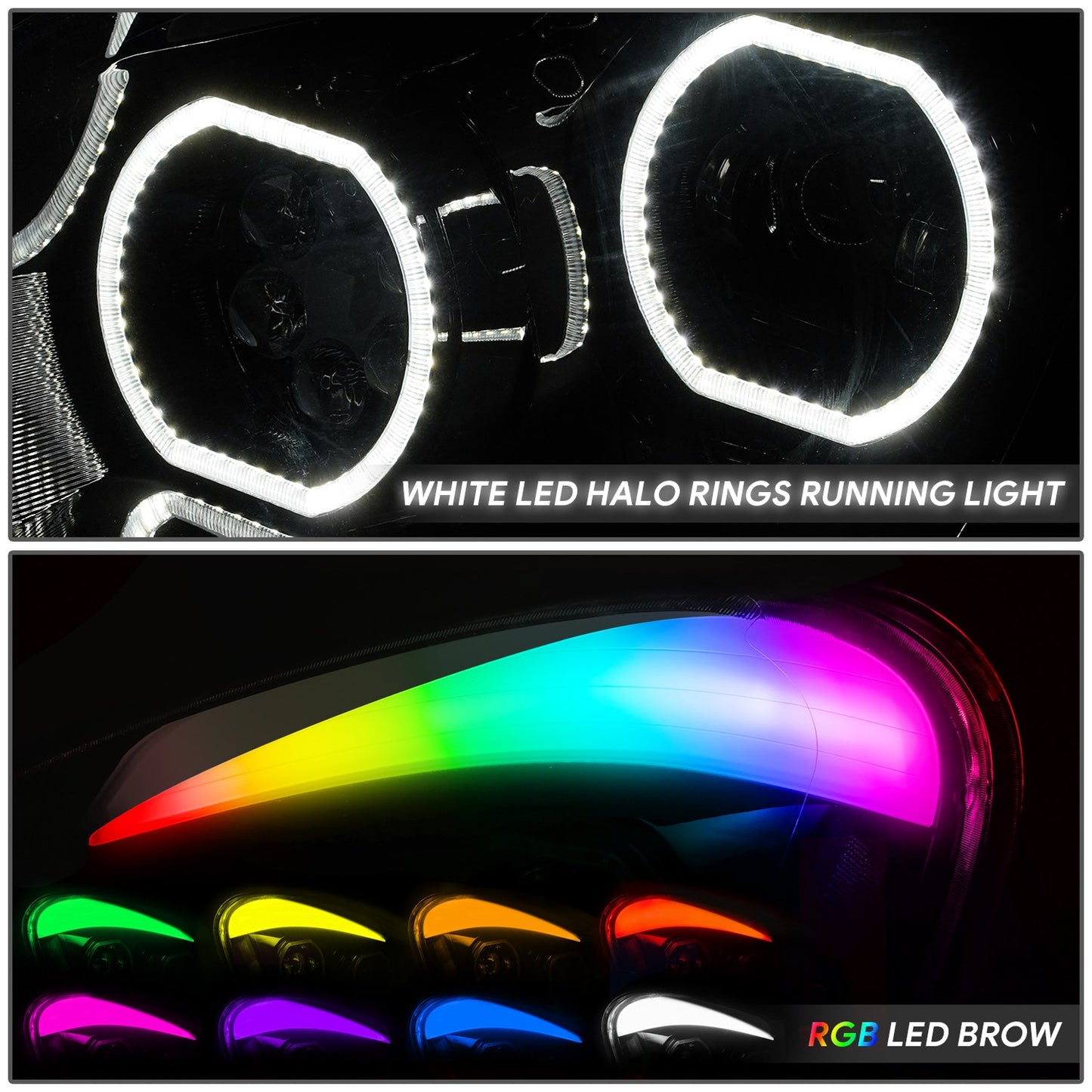 RGB LED DRL Halo Ring Projector Headlights <br>08-17 Freightliner Cascadia