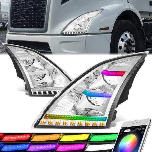 RGB LED DRL Sequential Turn Signal Headlights <br>18-21 Volvo VNL/VNR, VNL/VNR 300-400