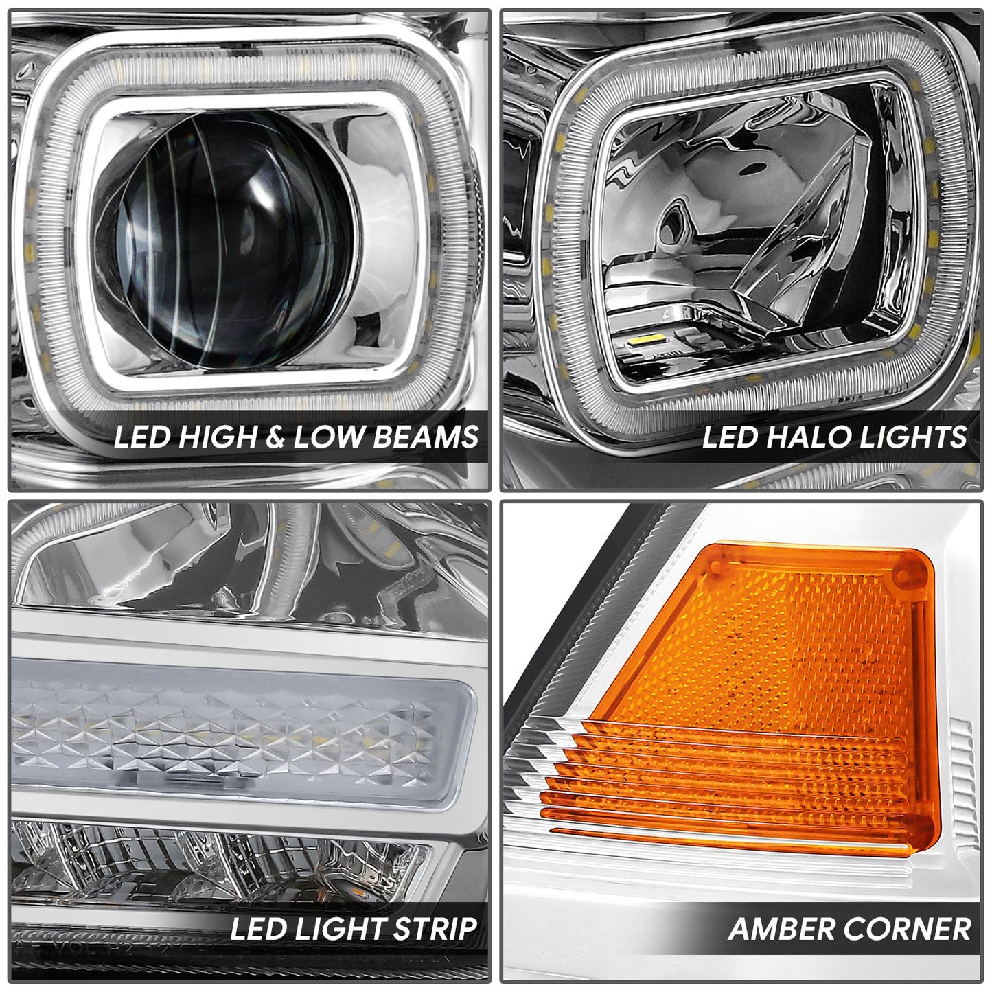 Sequential Full LED DRL Projector Headlights <br>13-18 Ram 1500, 2500, 3500, 19-24 Classic