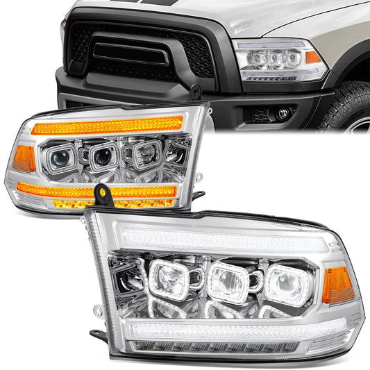 Sequential Full LED DRL Projector Headlights <br>13-18 Ram 1500, 2500, 3500, 19-24 Classic