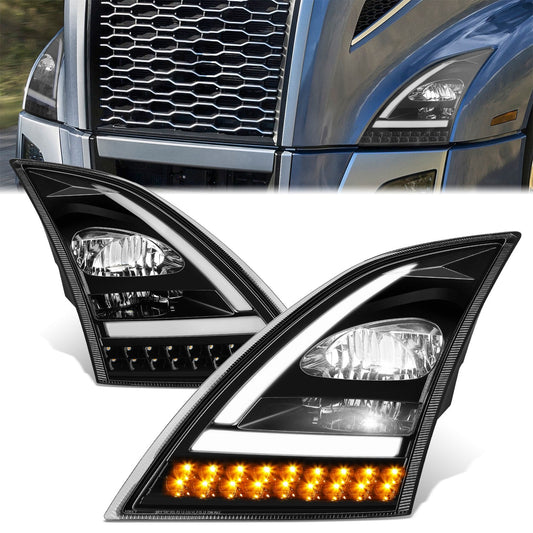 3D LED DRL Sequential Turn Signal Headlights <BR>18-24Volvo VN VNL 300 400 430 630 740 760 860