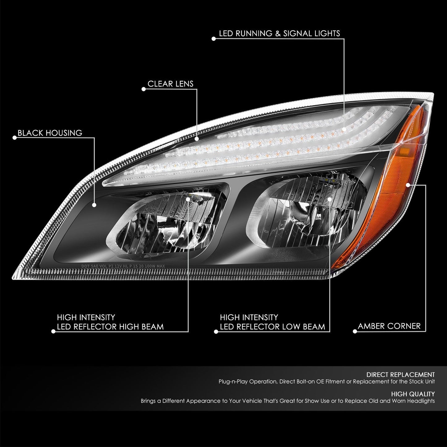 Switchback Full LED DRL Headlights <br>18-24 Freightliner Cascadia