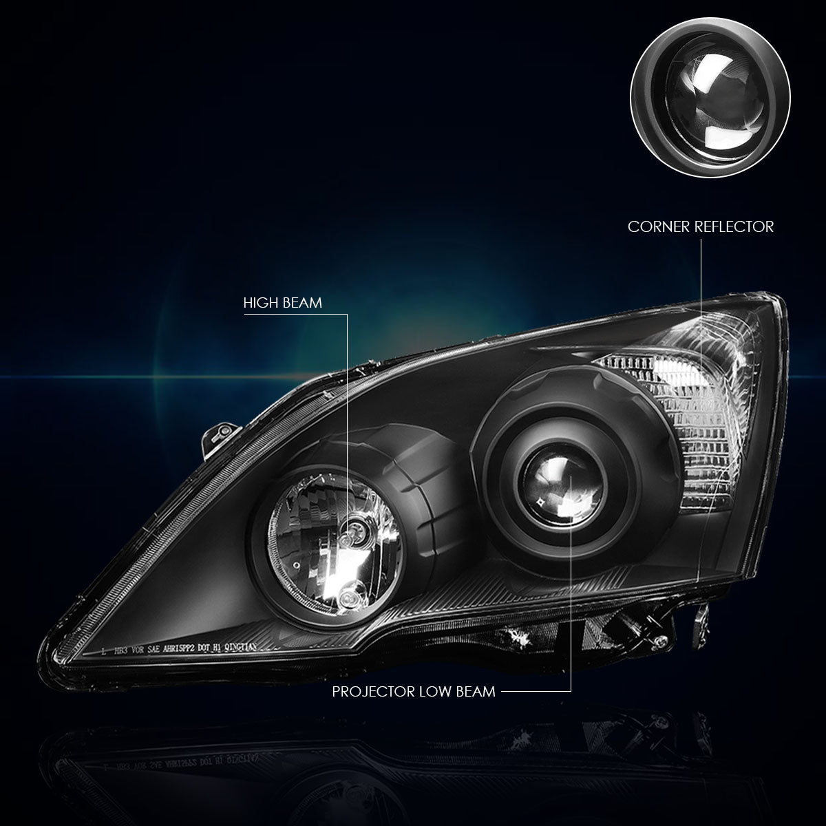 Black Housing Projector Headlights <br> 07-11 Honda CRV