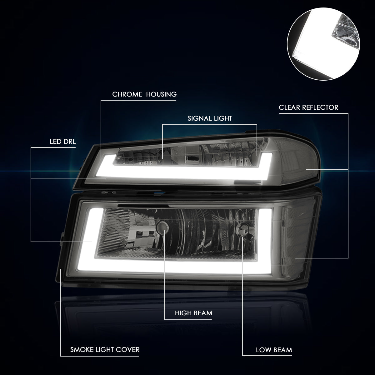 Chrome Housing LED DRL Headlights <br> 04-12 Chevy Colorado, GMC Canyon