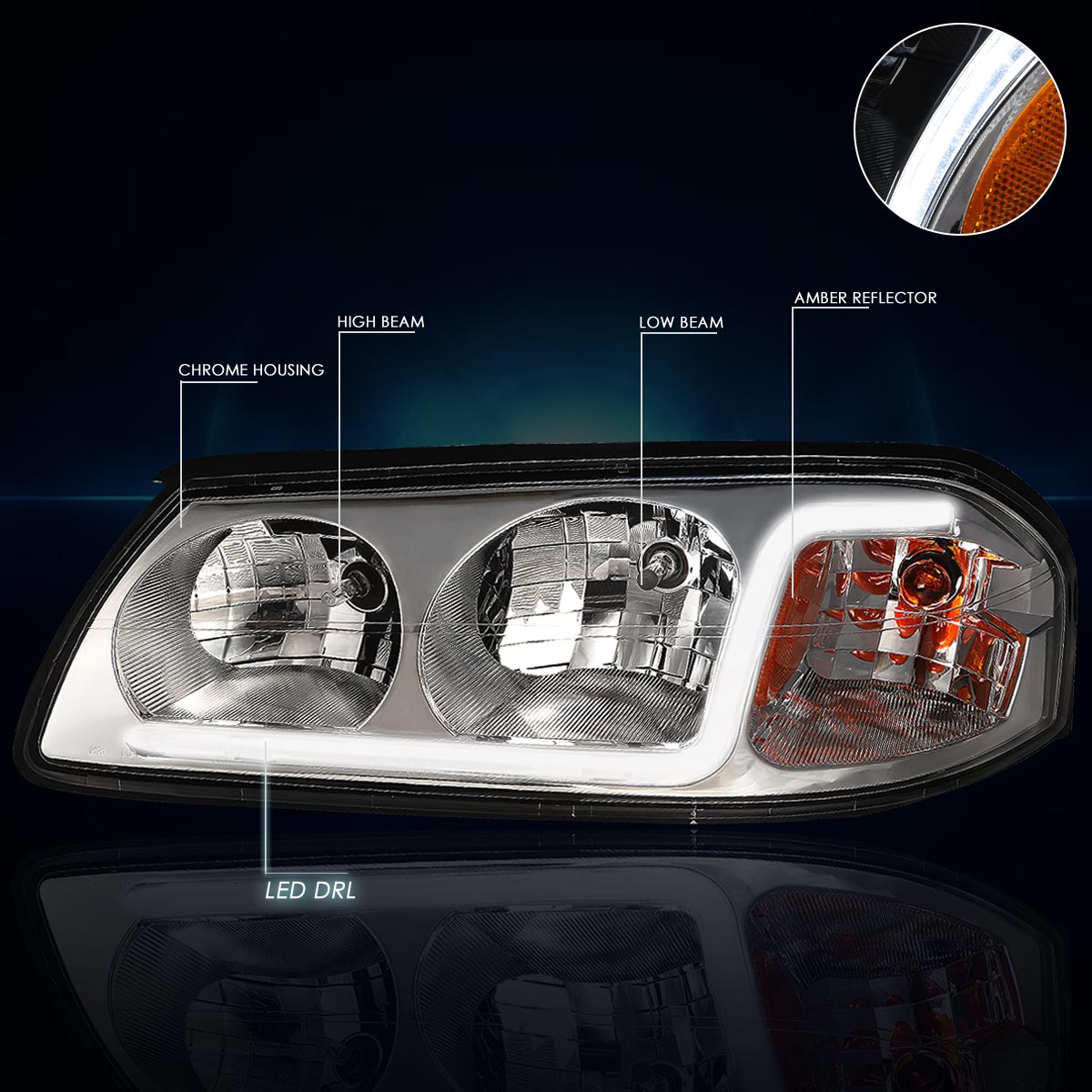 Chrome Housing LED DRL Headlights <br> 00-05 Chevy Impala