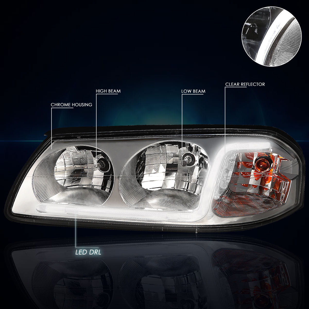 Chrome Housing LED DRL Headlights <br> 00-05 Chevy Impala