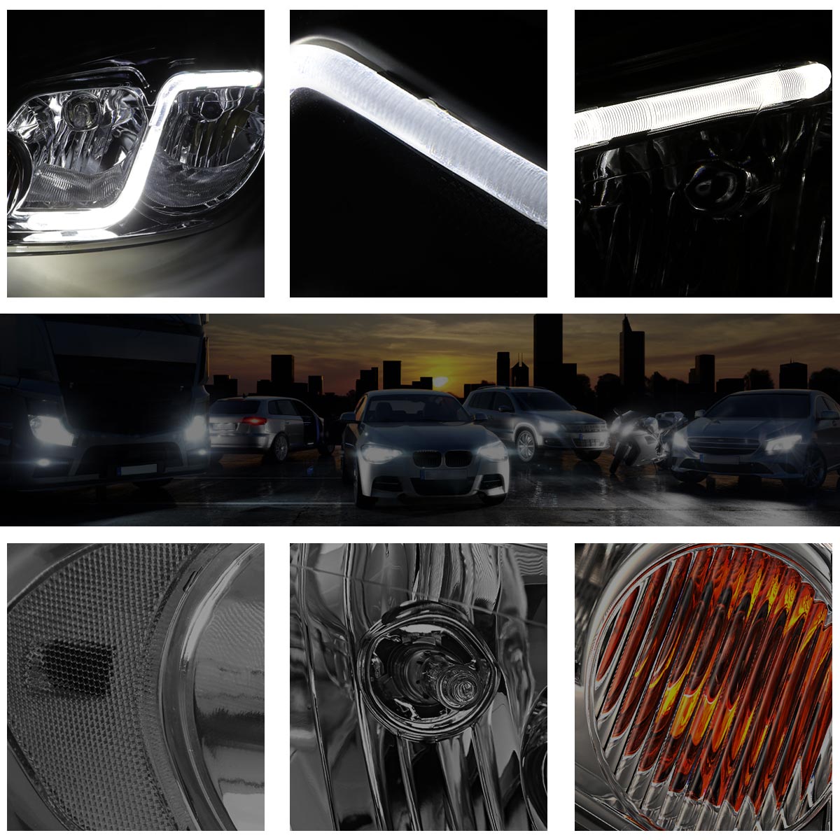 Chrome Housing LED DRL Headlights <br> 06-13 Chevy Impala, 06-07 Monte Carlo