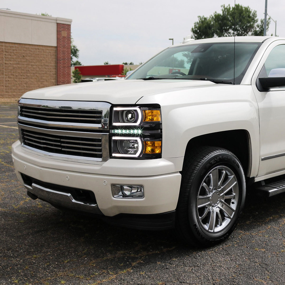 Black Housing LED DRL Projector Headlights <br> 14-15 Chevy Silverado 1500