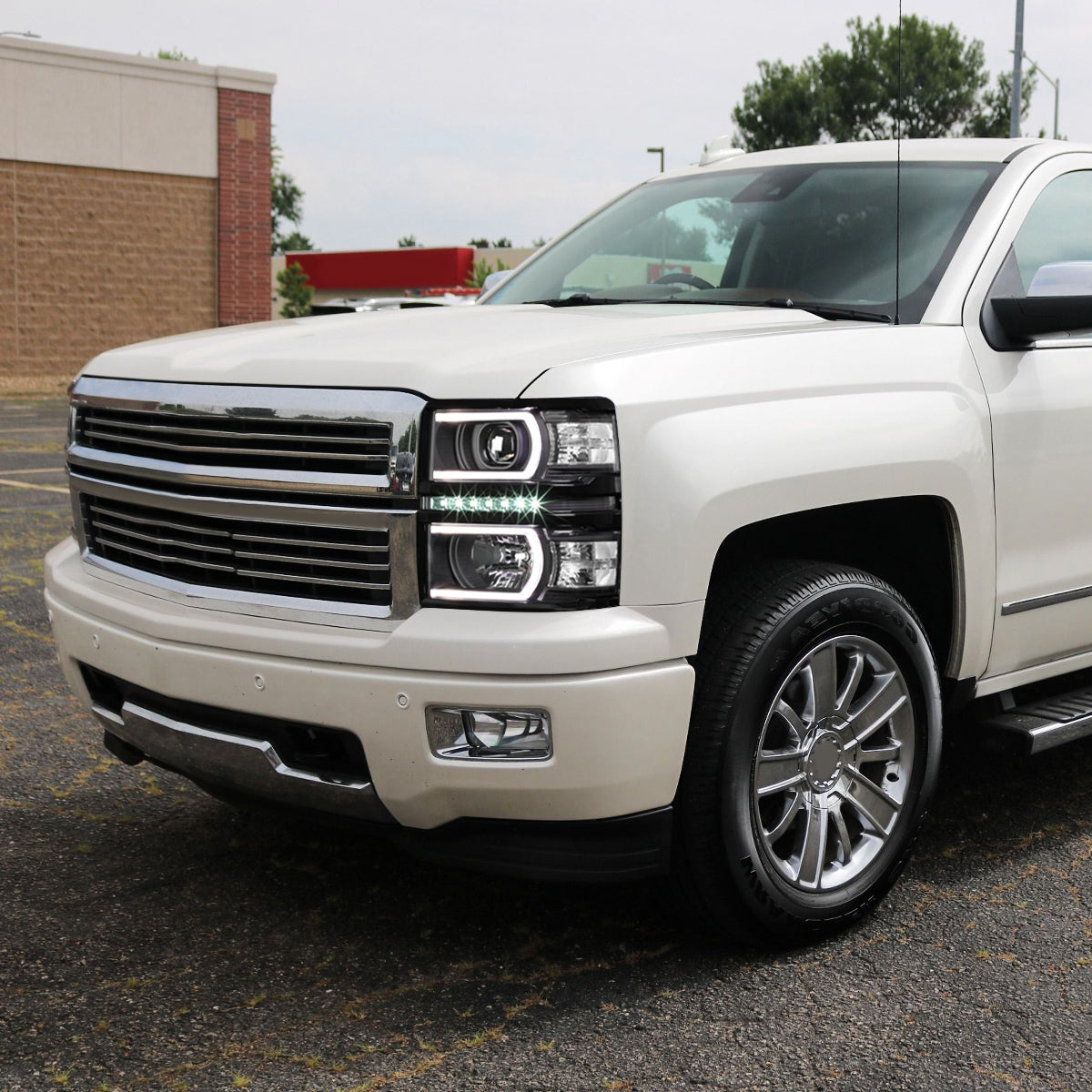 Black Housing LED DRL Projector Headlights <br> 14-15 Chevy Silverado 1500