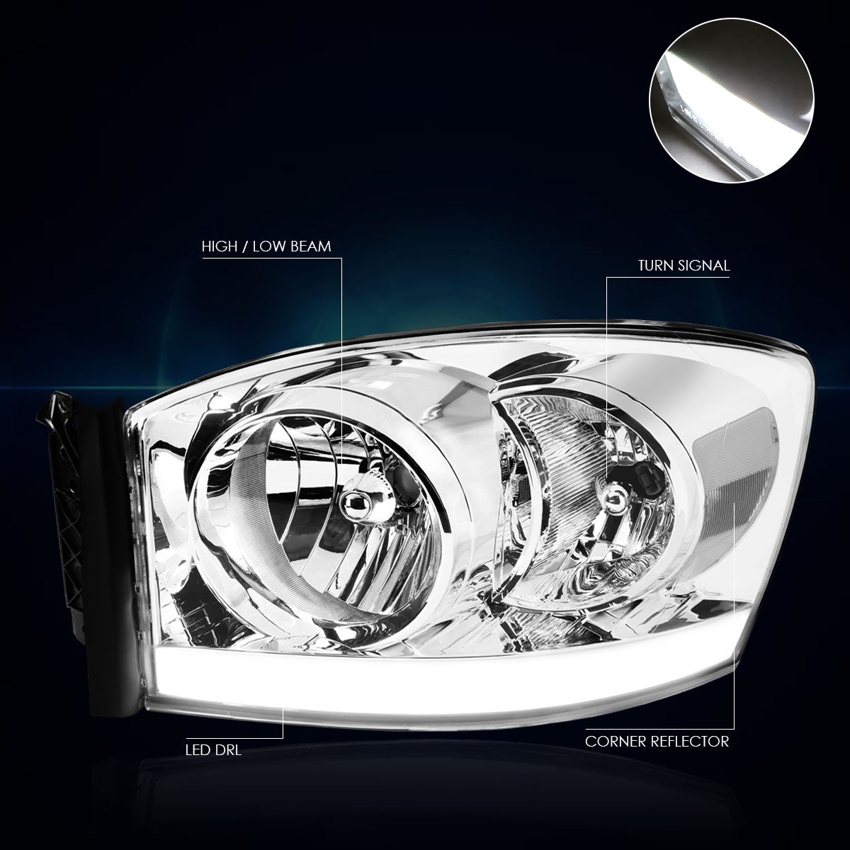 Chrome Housing LED DRL Headlights <br> 06-09 Dodge Ram 1500 2500 3500