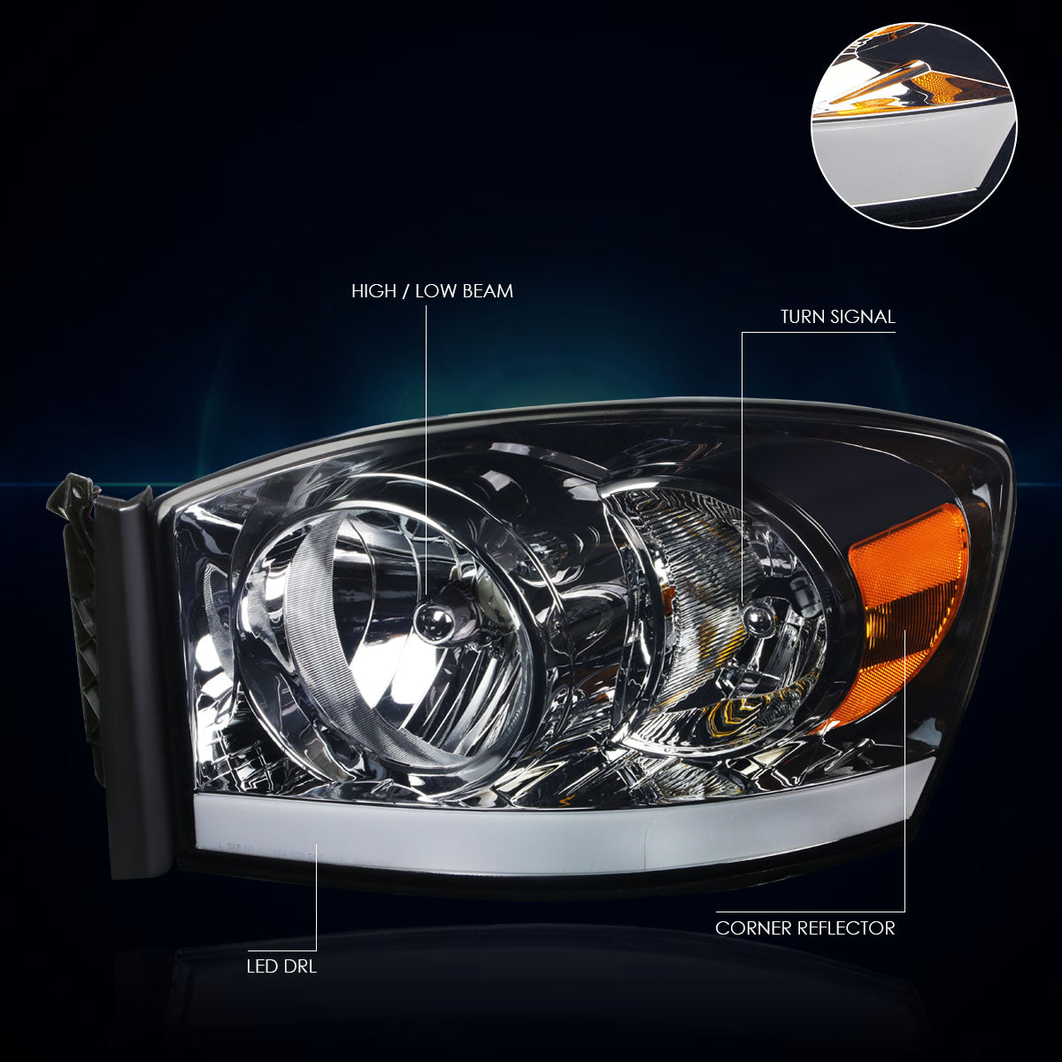 Chrome Housing LED DRL Headlights <br> 06-09 Dodge Ram 1500 2500 3500