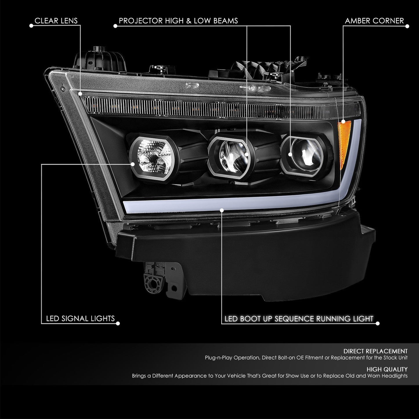 Start-Up LED DRL Projector Headlights <BR> 19-24 Ram 1500