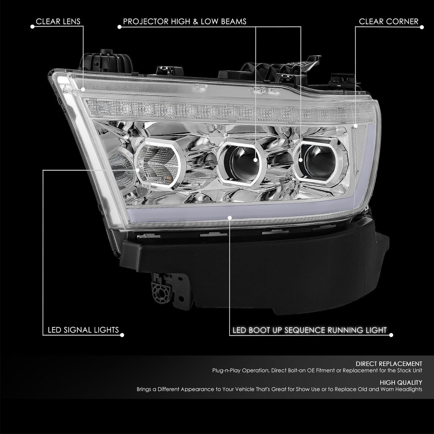 Start-Up LED DRL Projector Headlights <BR> 19-24 Ram 1500