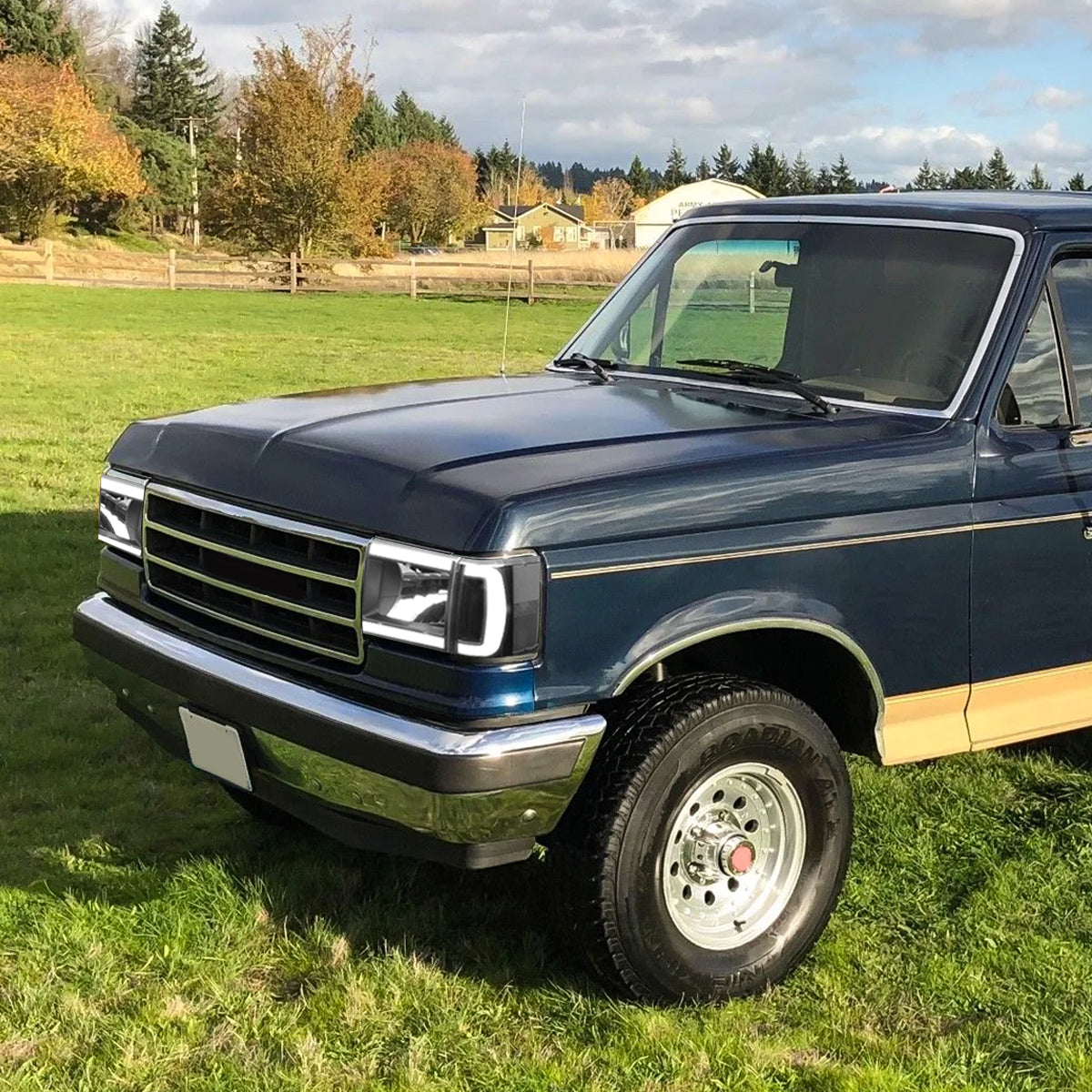 Black Housing LED DRL Headlights <br> 87-91 Ford F-150 F-250 F-350 Bronco