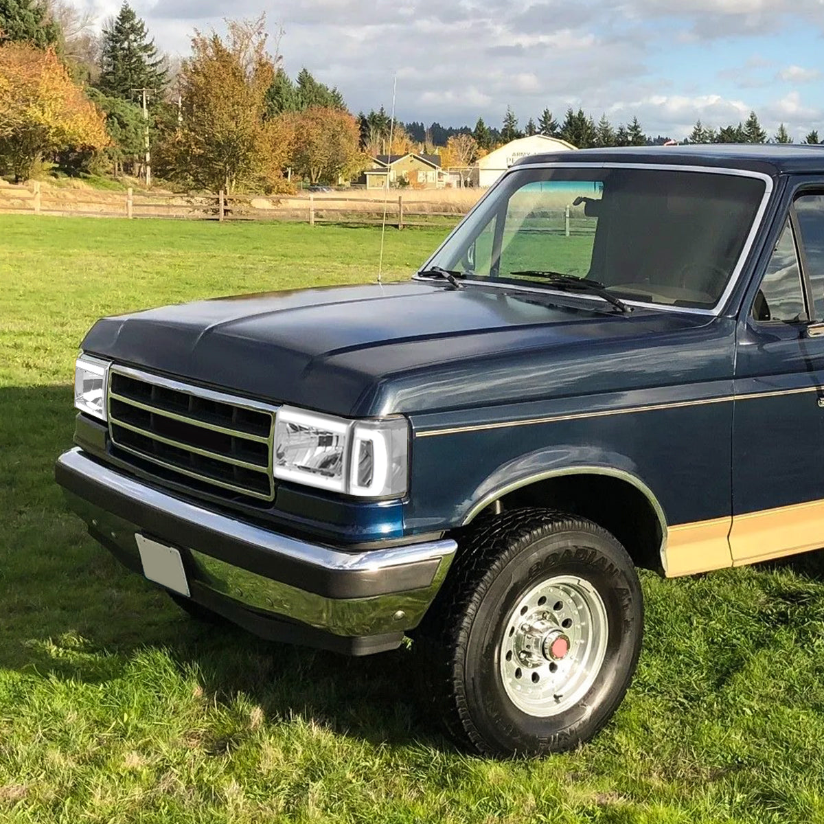 Chrome Housing LED DRL Headlights <br> 87-91 Ford F-150 F-250 F-350 Bronco