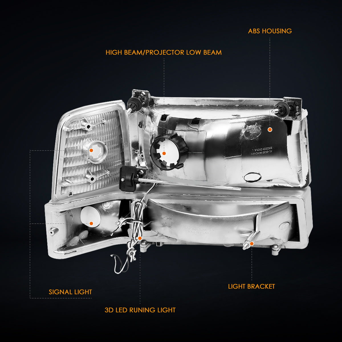 Chrome Housing LED DRL Headlights <br> 92-96 Ford F-150 F-250 F-350 Bronco