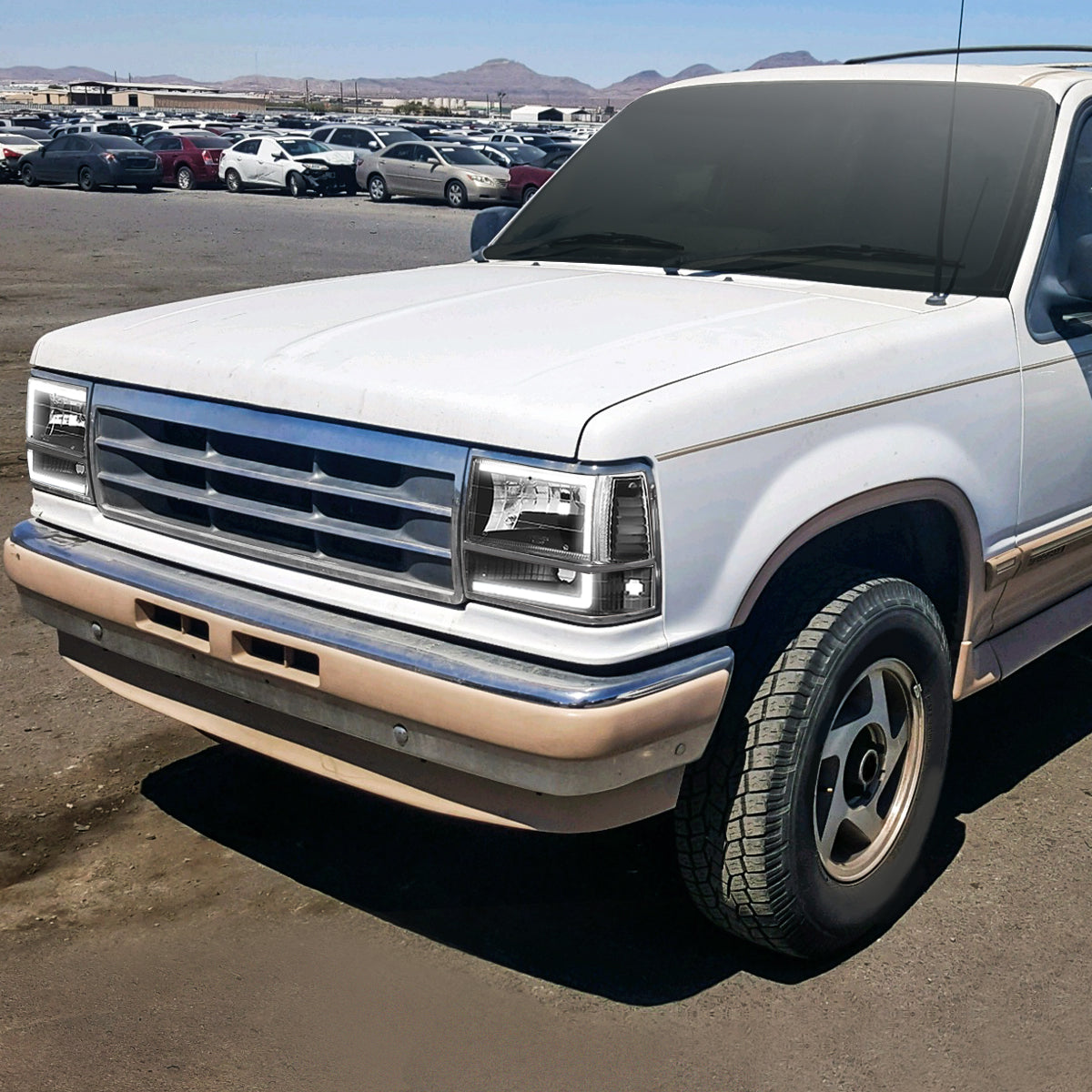 Black Housing LED DRL Headlights <br> 91-94 Ford Explorer