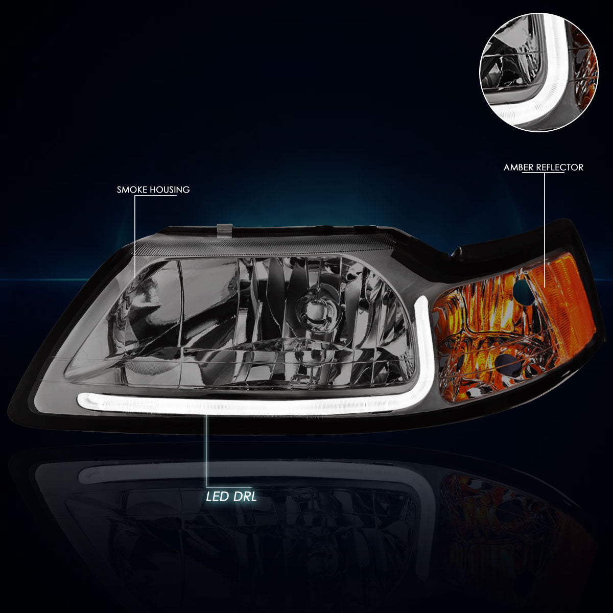 Chrome Housing LED DRL Headlights <br> 99-04 Ford Mustang