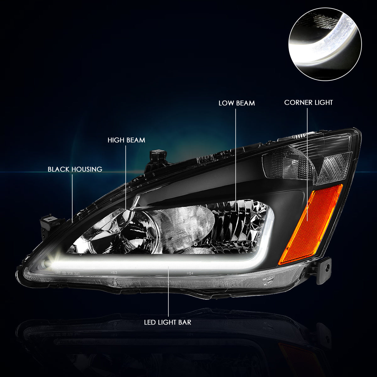 Black Housing LED DRL Headlights <br> 03-07 Honda Accord