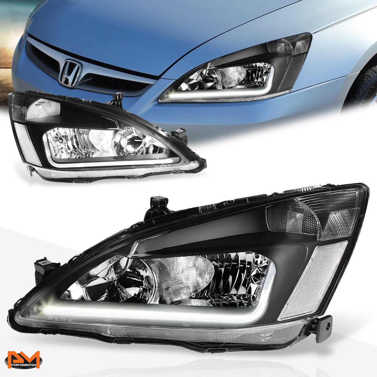 Black Housing LED DRL Headlights <br> 03-07 Honda Accord