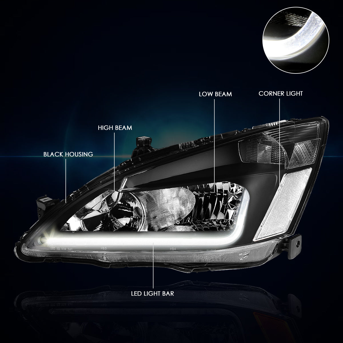 Black Housing LED DRL Headlights <br> 03-07 Honda Accord